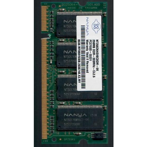 256MB Nanya DDR-333 RAM PC2700S SO-DIMM NT256D64SH8C0GM-6K 370556-001 336577-001 Arbeitsspeicher